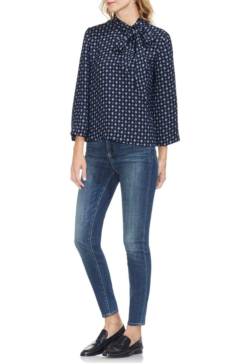 Vince Camuto Printed Tie Neck Blouse - TopLine Fashion Lounge