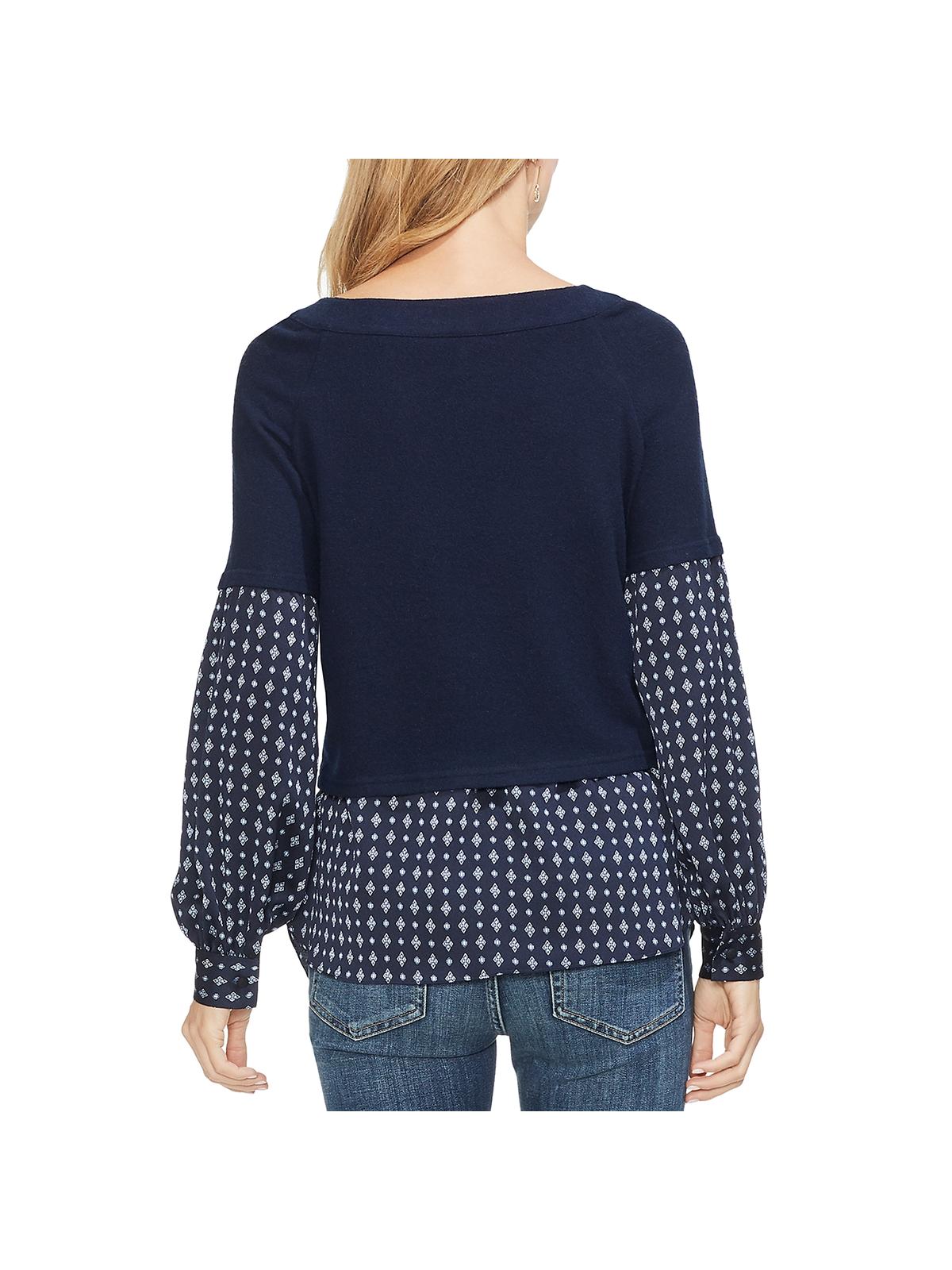 Vince Camuto Womens Mixed Media Printed Pullover Top - TopLine Fashion Lounge