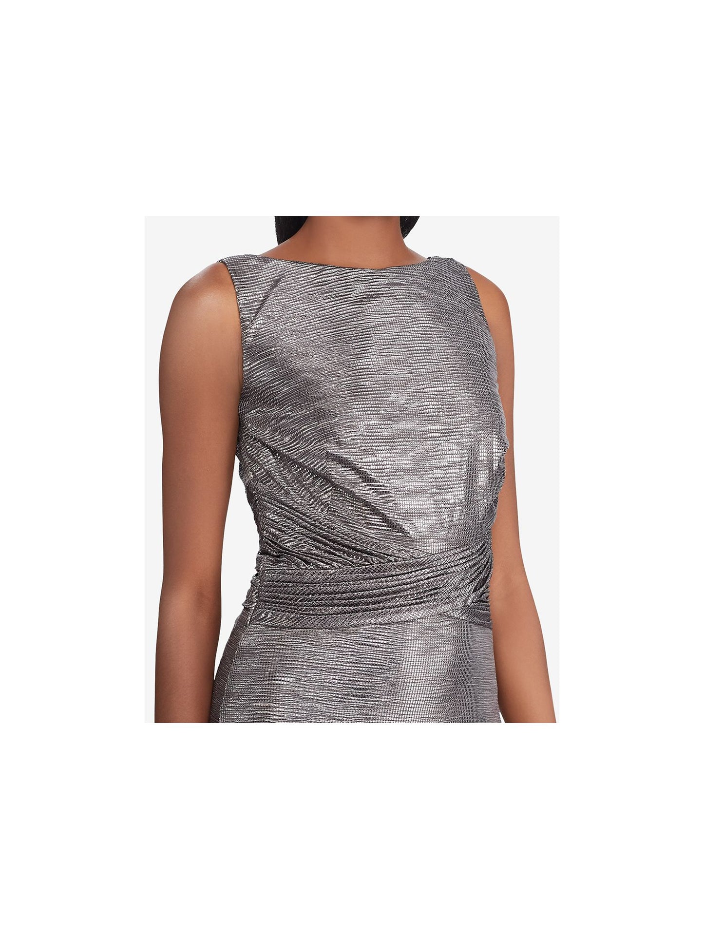 Ralph Lauren Womens Gray Low Back Metallic Sleeveless Boat Neck Full-Length Evening Dress