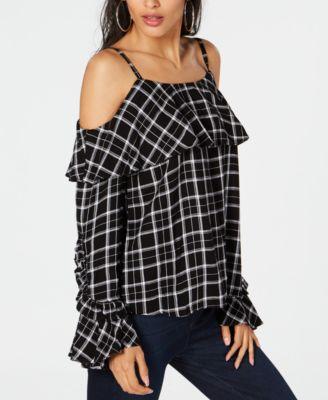 PLAID COLD SHOULDR - TopLine Fashion Lounge