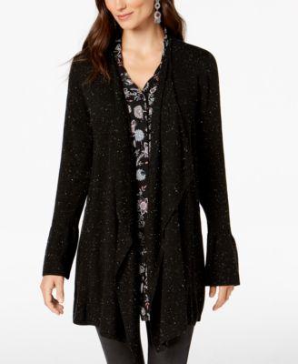 Style Co Bell-Sleeve Draped Cardigan Deep Black XS -