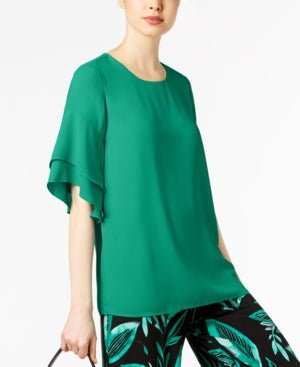 Alfani Ruffled Dolman Sleeve Blouse MED GREEN