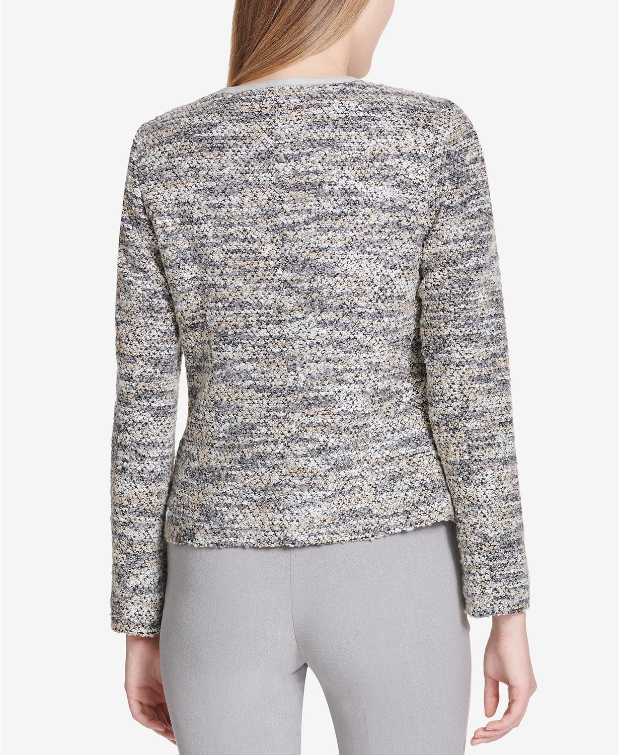 Calvin Klein Womens Boucle Faux Suede Trim Collarless Blazer - TopLine Fashion Lounge