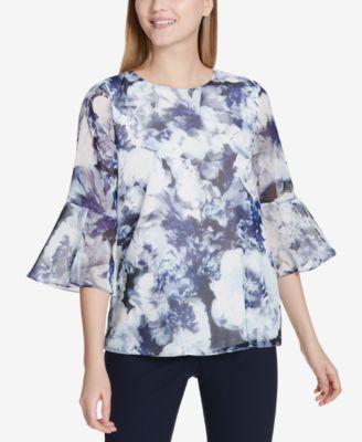 Calvin Klein Womens Printed Flare Sleeve Blouse - TopLine Fashion Lounge