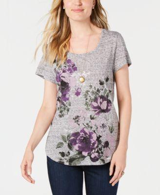 Style Co Printed Scoop-Neck T-Shirt Light Grey Heather XXL -