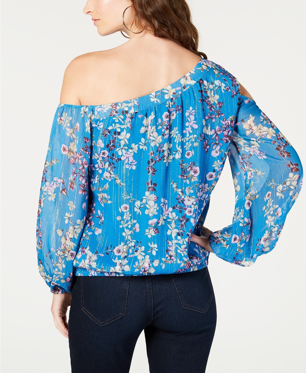INC. Asymmetrical Cold-Shoulder Top BLUE