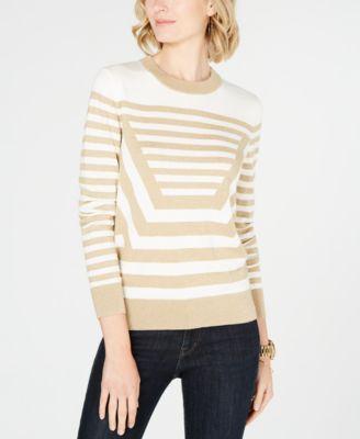 MICHAEL KORS Womens Purple Color Block Long Sleeve Crew Neck Top Size: M - TopLine Fashion Lounge