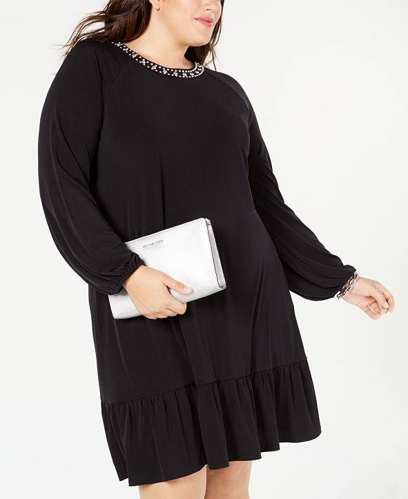MICHAEL Michael Kors Plus Size Embellished-Neck Dress