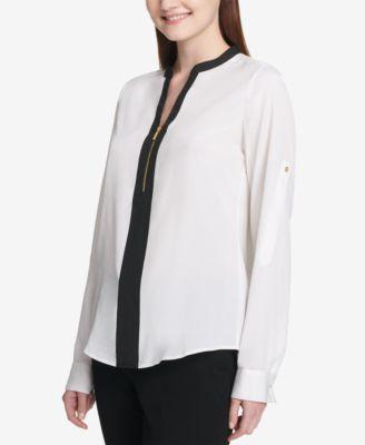 Calvin Klein Two-Tone Zip Blouse - TopLine Fashion Lounge