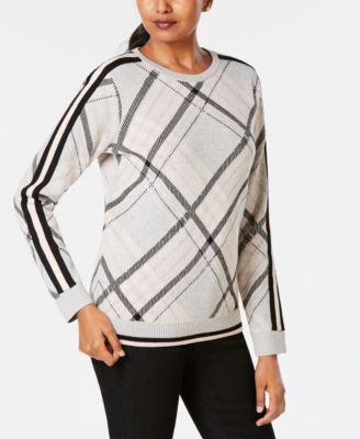 Charter Club Varsity-Stripe Plaid Sweater Ravishing Red Combo XL -