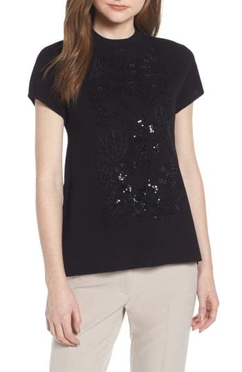 Anne Klein Black Embellished Mock Neck Sweater - TopLine Fashion Lounge