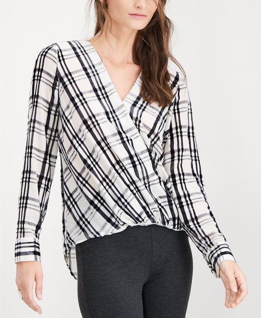 I.N.C. Plaid Burnout-Print Top