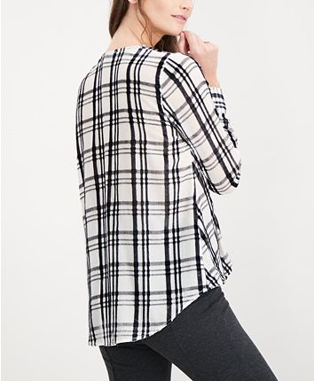 I.N.C. Plaid Burnout-Print Top