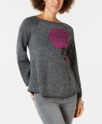 Style Co Floral Jacquard Sweater Black Heather Combo XXL -