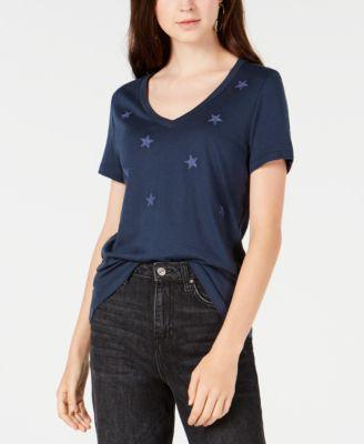 Carbon Copy Embroidered Stars T-Shirt Dark Blue M -