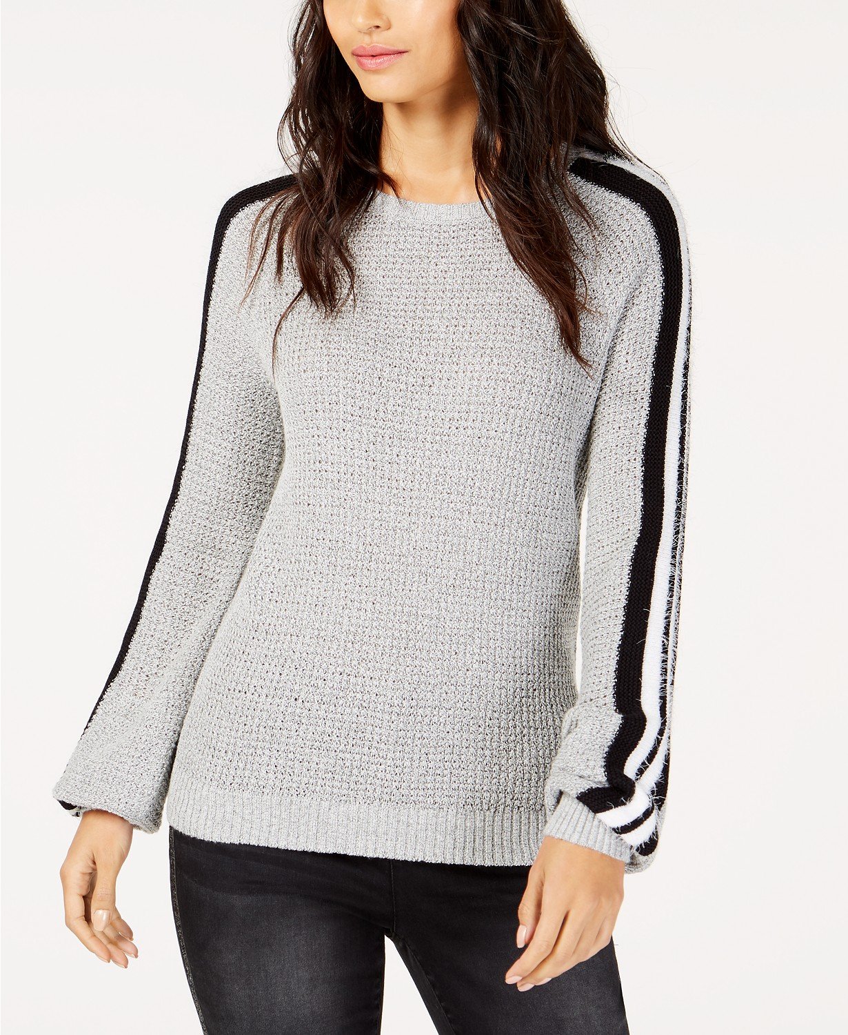 INC Womens Glam DC Striped Eyelash Trim Pullover Sweater - TopLine Fashion Lounge