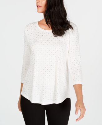 JM Collection Embellished 34-Sleeve Top Eggshell XL -