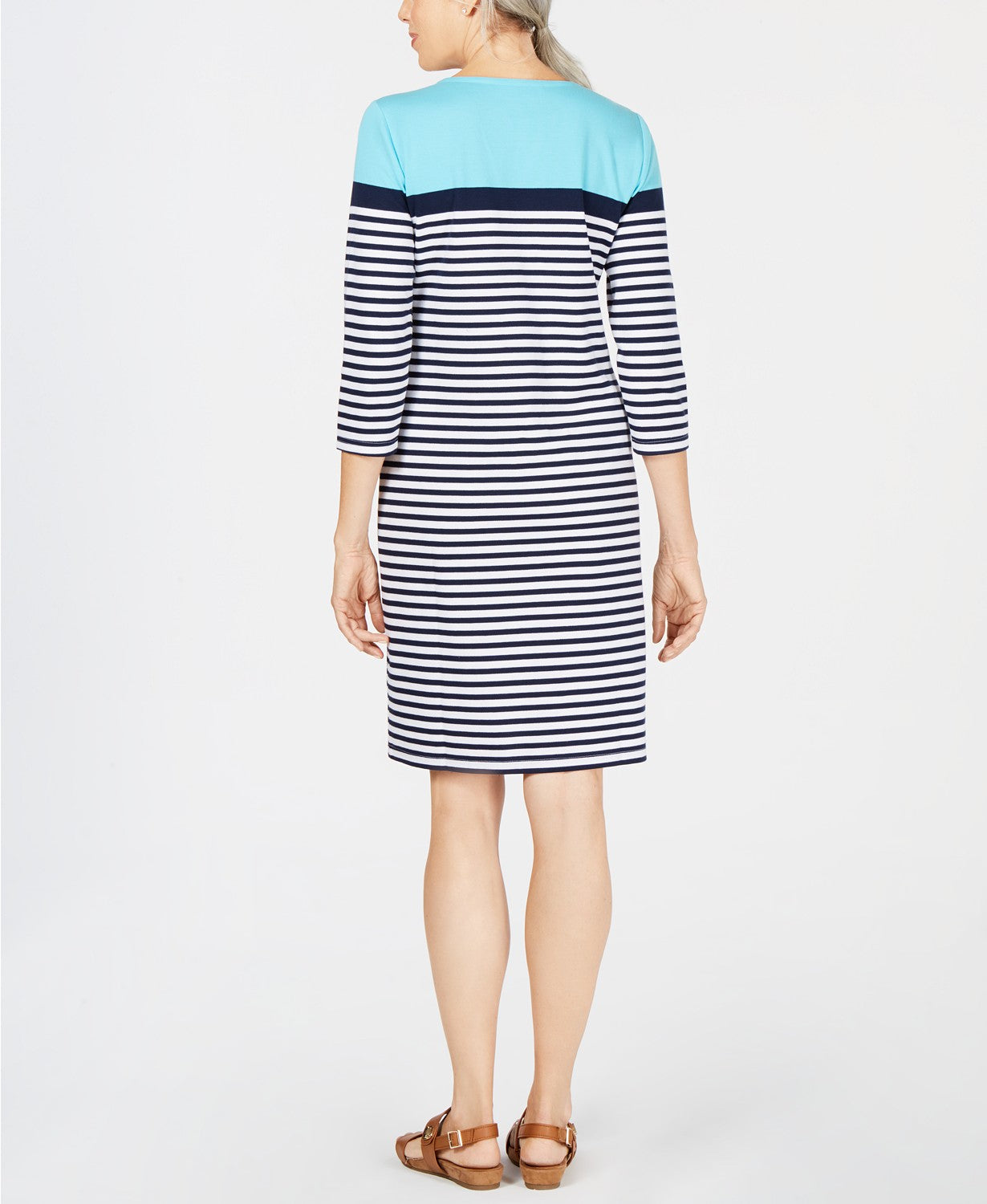 Karen Scott Petite Striped Boat-Neck Dress