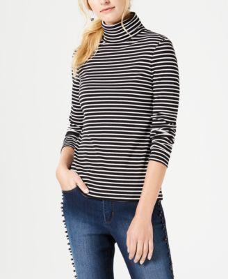 Charter Club Striped Turtleneck Top Deep Black XL -