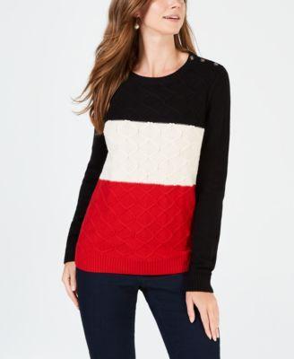 Charter Club Colorblocked Cable-Knit Sweate Deep Black Combo XL -