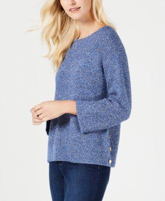 Charter Club Boat-Neck Marled-Knit Sweater Admiral Navy L -