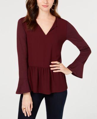 Michael Kors Womens Petites Ruffle Mixed Media Blouse - TopLine Fashion Lounge
