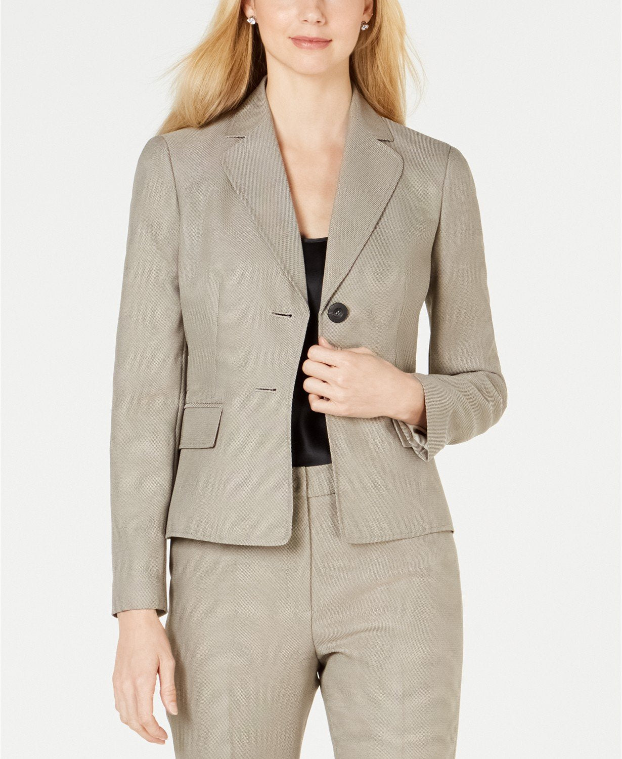 Le Suit Women's Beige/black Textured Two-button Pantsuit Jacket only - TopLine Fashion Lounge
