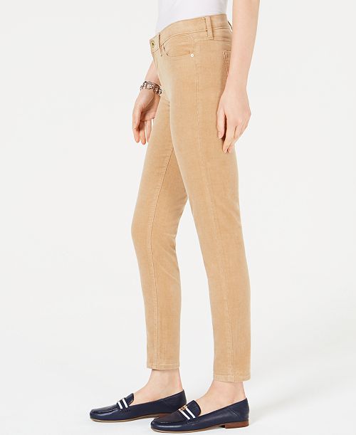 TOMMY HILFIGER Womens Beige Corduroy Skinny Pants Size: 16