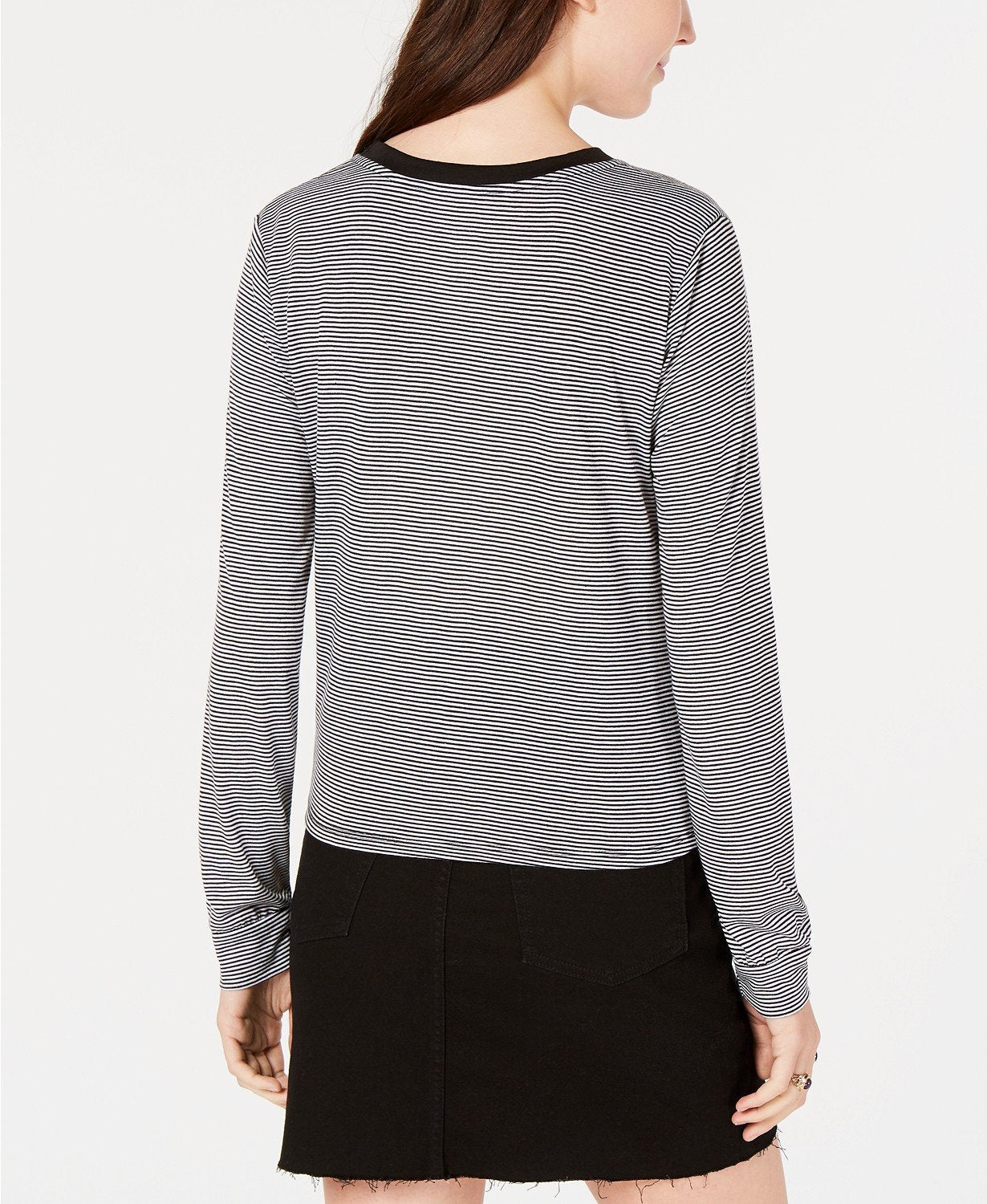 Carbon Copy Heart-Embellished Striped Top Black White S -