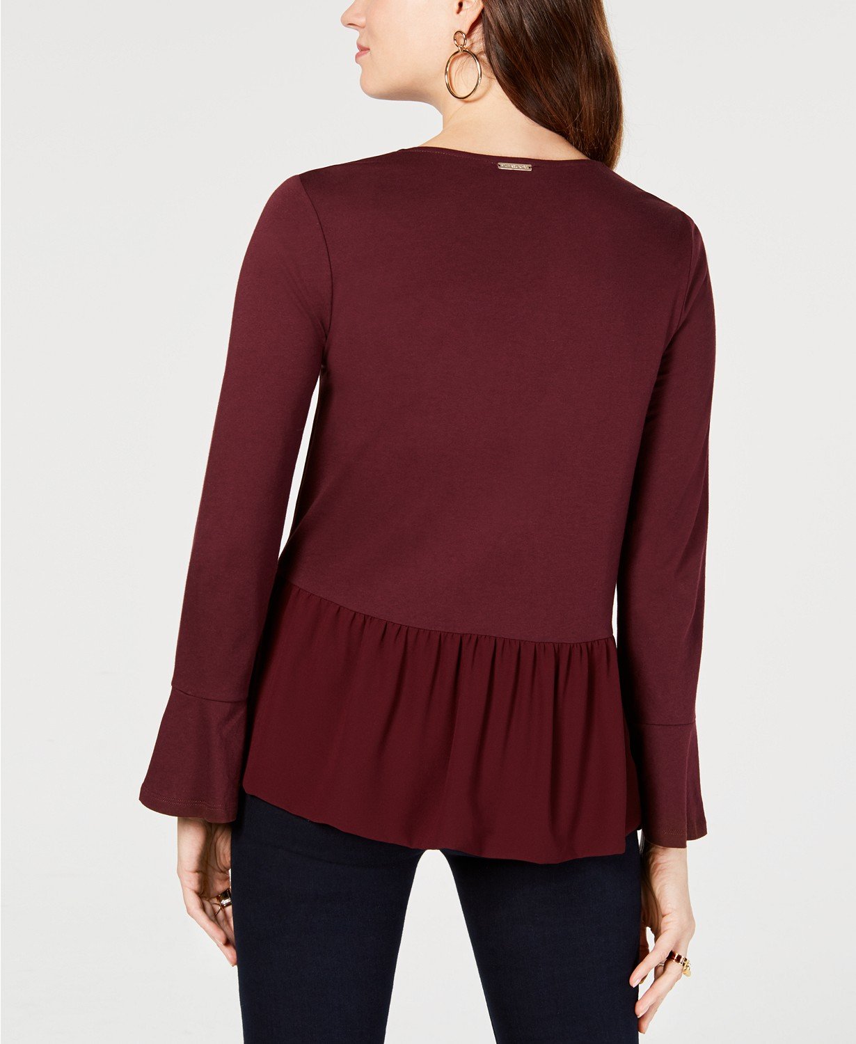 Michael Kors Womens Petites Ruffle Mixed Media Blouse - TopLine Fashion Lounge