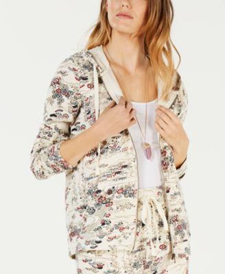 Lucky Brand Printed Zip-Up Hoodie Black Multi XS -
