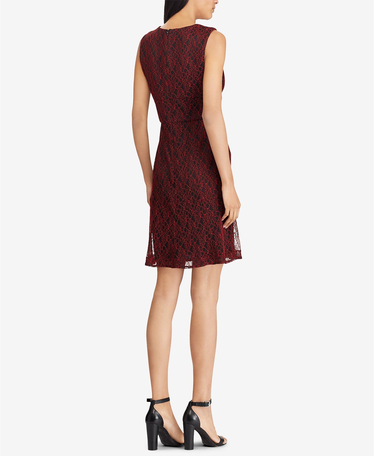 American Living By Ralph Lauren Womens Ellie A-line Lace Dress 8 Black & Red - TopLine Fashion Lounge