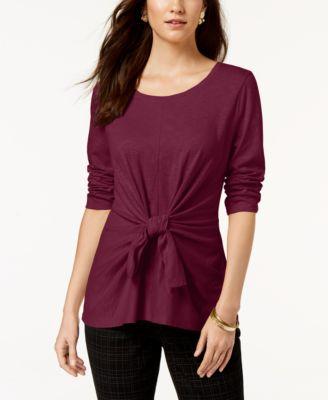Style Co Petite Tie-Front Top Olive Sprig PS -