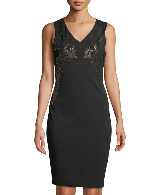 Calvin Klein Womens Embellished V-Neck Sheath Dress