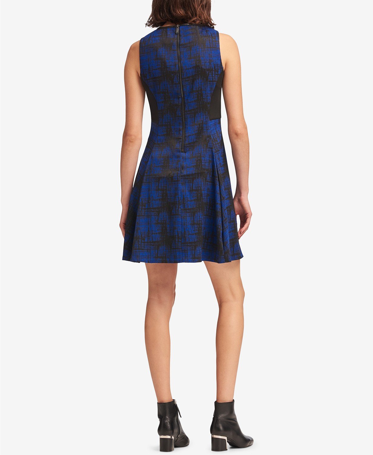 DKNY Faux-Leather-Trim Fit & Flare Dress - TopLine Fashion Lounge