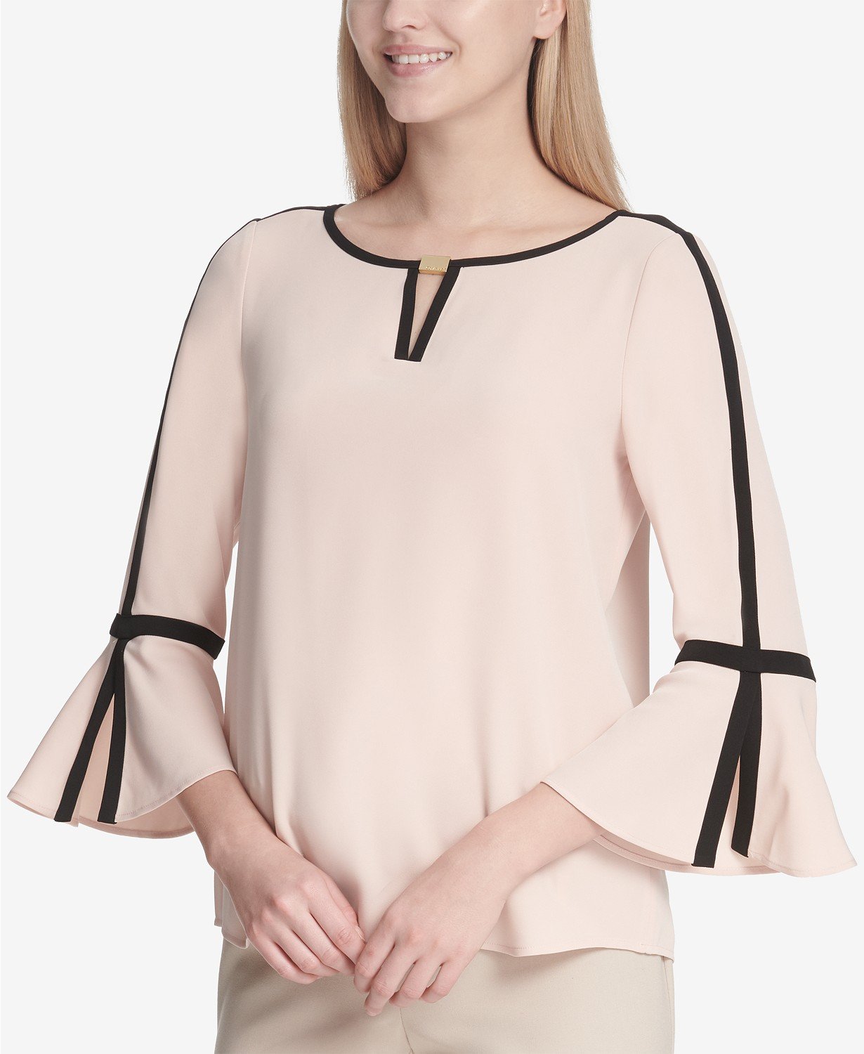 Calvin Klein Contrast-Trim Bell-Sleeve Top - TopLine Fashion Lounge