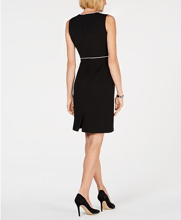 Kasper Crepe Contrast-Trim Dress