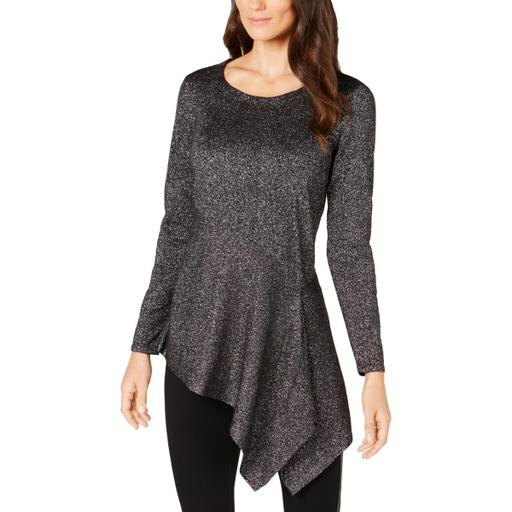 Alfani Womens Metallic Asymmetric Pullover Sweater