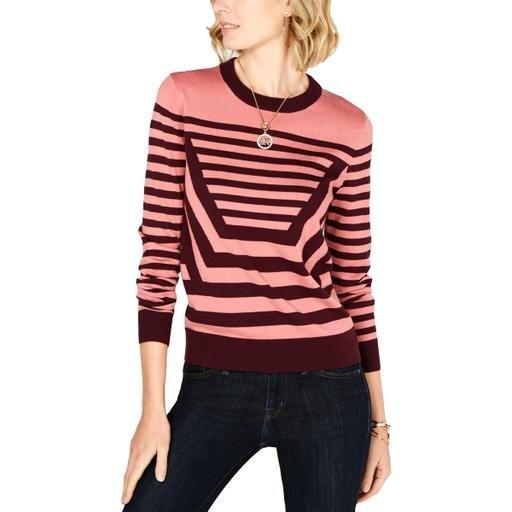 MICHAEL KORS Womens Purple Color Block Long Sleeve Crew Neck Top Size: M - TopLine Fashion Lounge