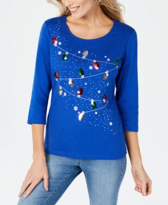 Karen Scott Holiday Cotton T-Shirt Ultra Blue PM -