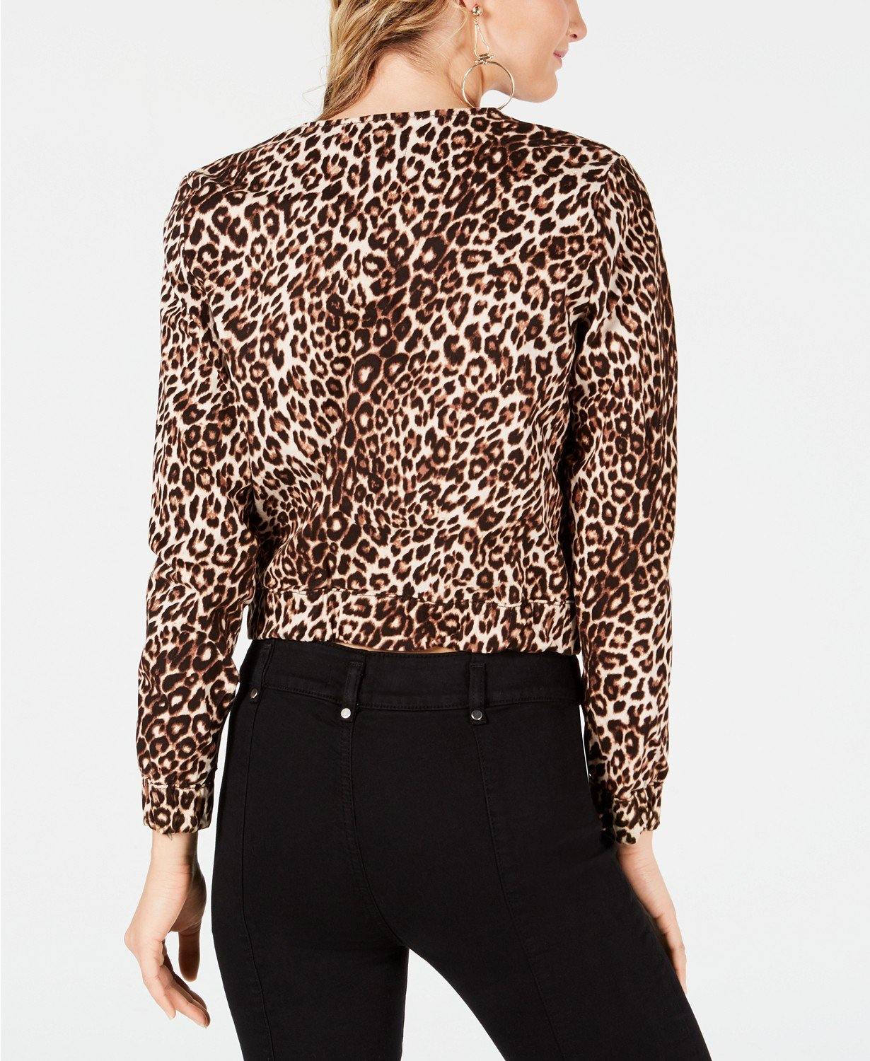 GUESS Leopard-Print Bomber Jacket Spotted Bengal Rinse Wash L -