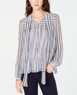 MICHAEL Michael Kors Womens Striped Pleated Blouse - TopLine Fashion Lounge