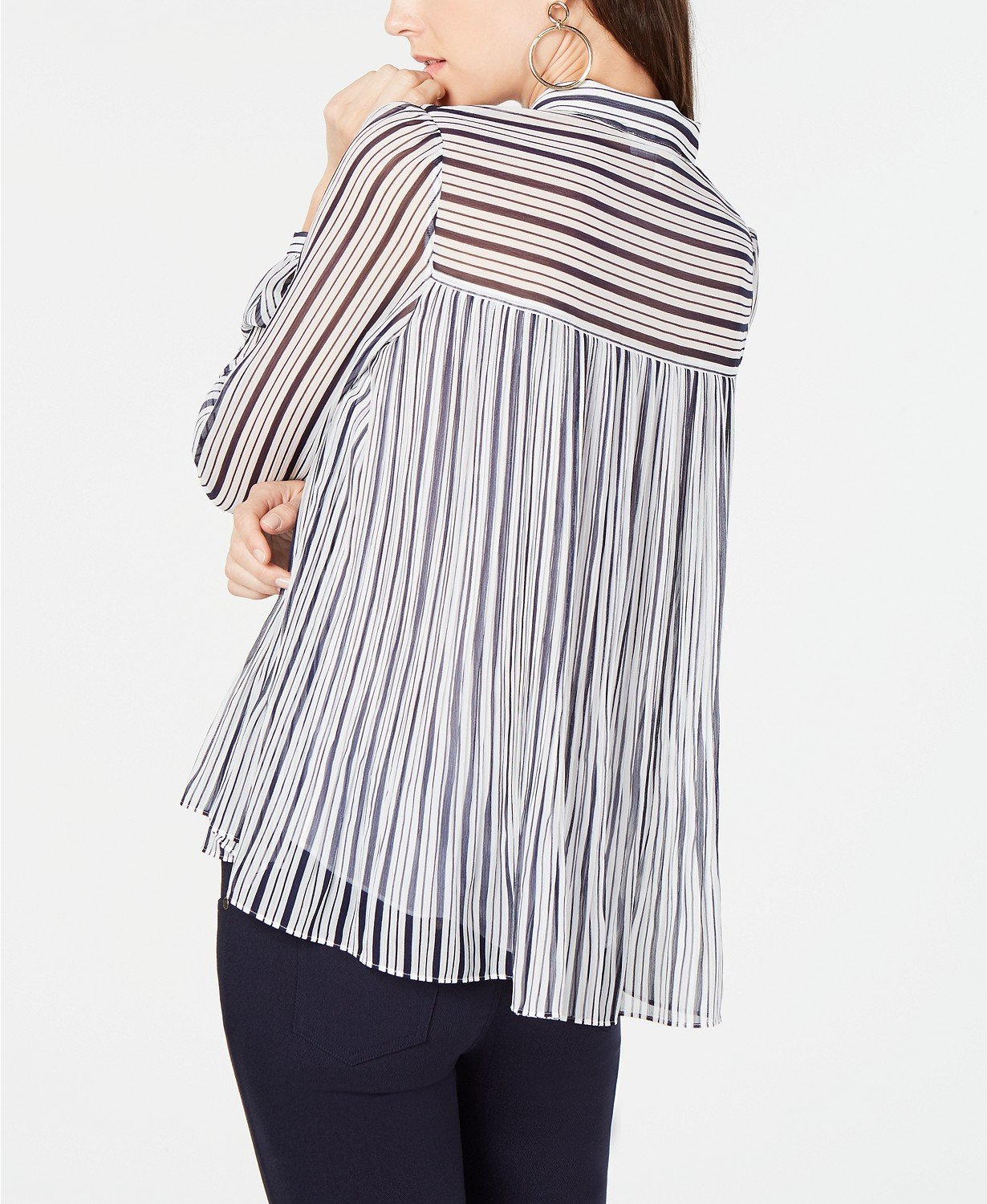 MICHAEL Michael Kors Womens Striped Pleated Blouse - TopLine Fashion Lounge