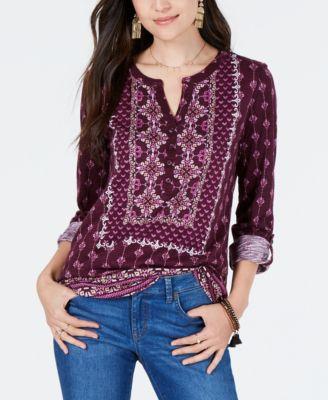 Style Co Petite Mixed-Print Split-Neckl Berry Jam PL -