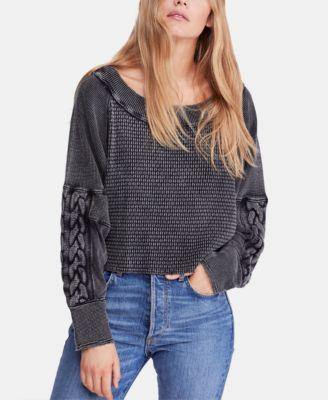 Free People Josie Waffle-Knit Top Ivory L -