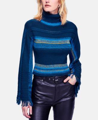 Free People Striped Flared-Sleeve Turtlene Red Berry M -