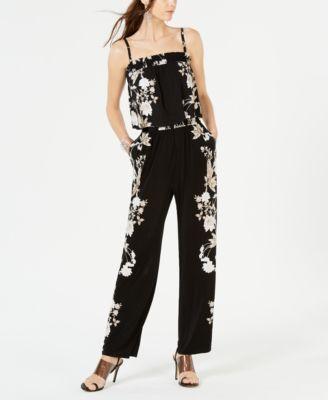 INC Womens Black Printed Square Neck Wide Leg Jumpsuit - TopLine Fashion Lounge