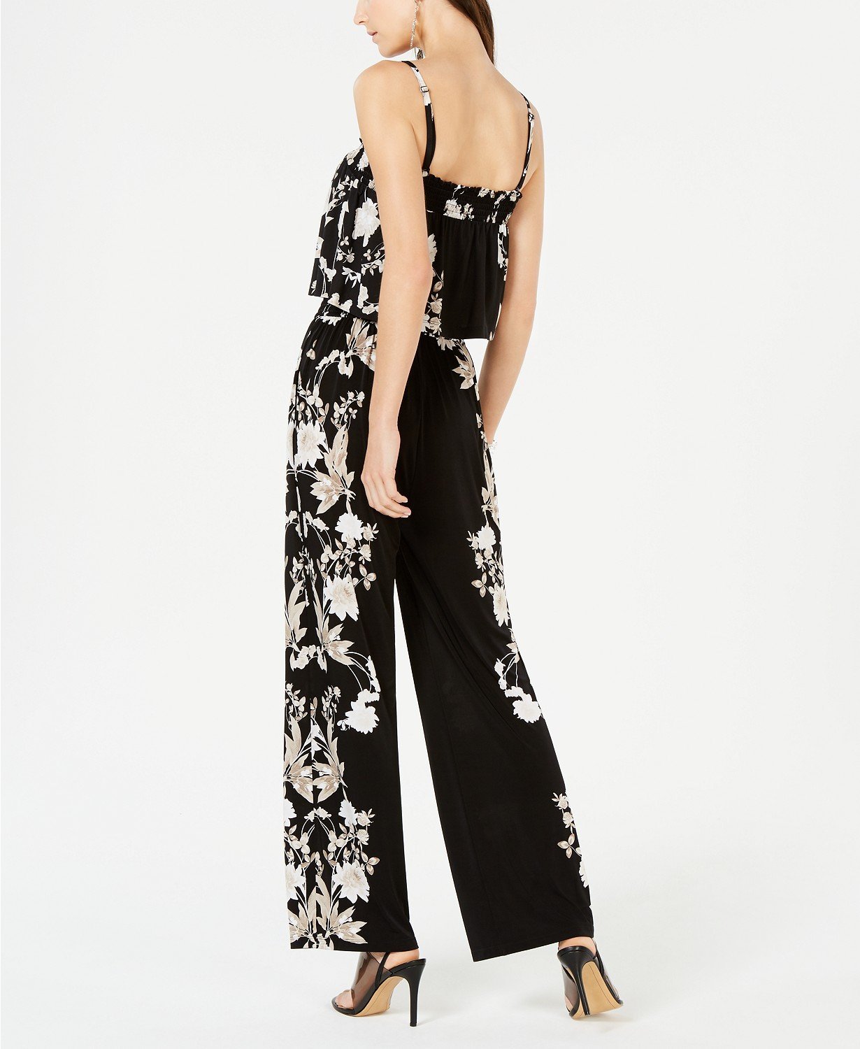 INC Womens Black Printed Square Neck Wide Leg Jumpsuit - TopLine Fashion Lounge
