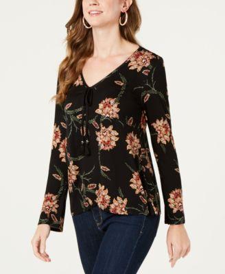 Style Co Petite Printed V-Neck Tassel T Blazing Summer PL -