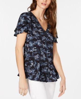 Michael Michael Kors Printed Flounce Top - TopLine Fashion Lounge